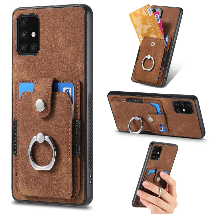 Retro cassa del telefono del raccoglitore della carta dell'anello di pelle-tatto, For Samsung Galaxy A53 5G, For Samsung Galaxy A70 / A70s, For Samsung Galaxy A71, For Samsung Galaxy Note20