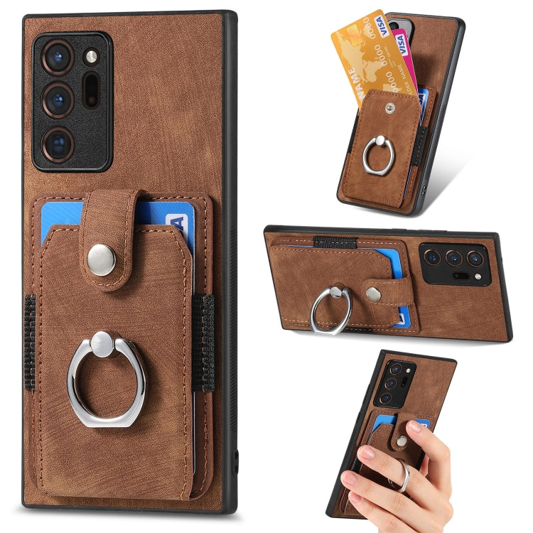 Retro cassa del telefono del raccoglitore della carta dell'anello di pelle-tatto, For Samsung Galaxy Note20 Ultra
