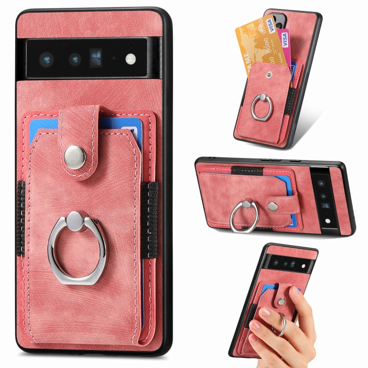 Retro cassa del telefono del raccoglitore della carta dell'anello di pelle-tatto, For Google Pixel 6 Pro, For Google Pixel 6, For Google Pixel 7 Pro, For Google Pixel 7