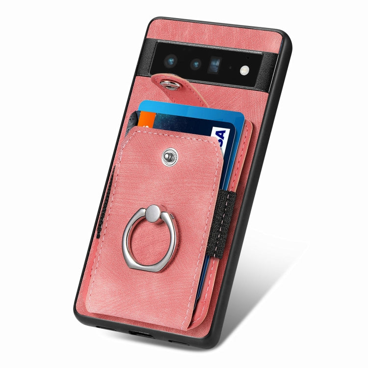 Retro cassa del telefono del raccoglitore della carta dell'anello di pelle-tatto, For Google Pixel 6 Pro, For Google Pixel 6, For Google Pixel 7 Pro, For Google Pixel 7