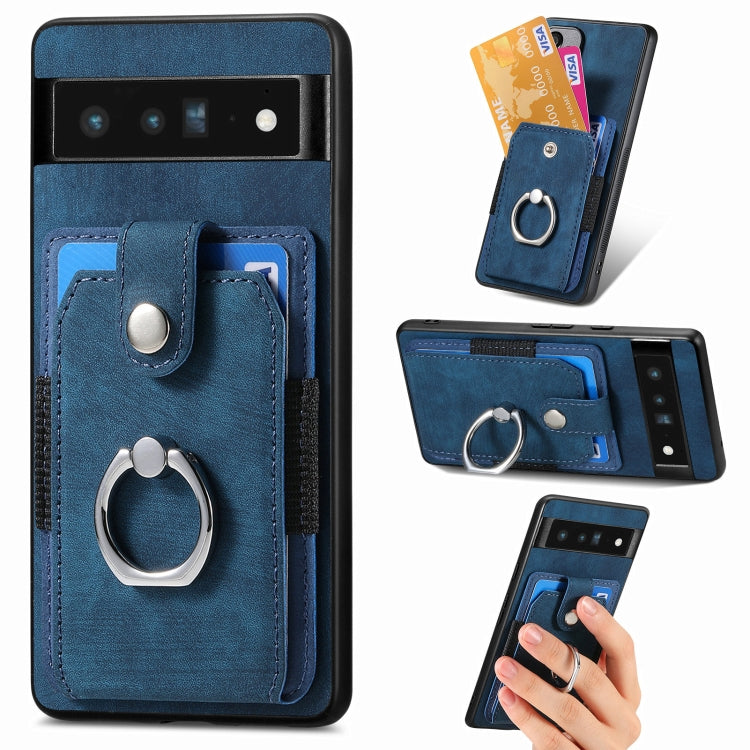 Retro cassa del telefono del raccoglitore della carta dell'anello di pelle-tatto, For Google Pixel 6 Pro, For Google Pixel 6, For Google Pixel 7 Pro, For Google Pixel 7