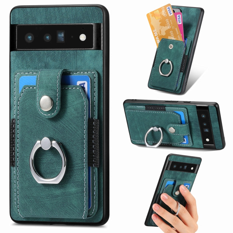Retro cassa del telefono del raccoglitore della carta dell'anello di pelle-tatto, For Google Pixel 6 Pro, For Google Pixel 6, For Google Pixel 7 Pro, For Google Pixel 7