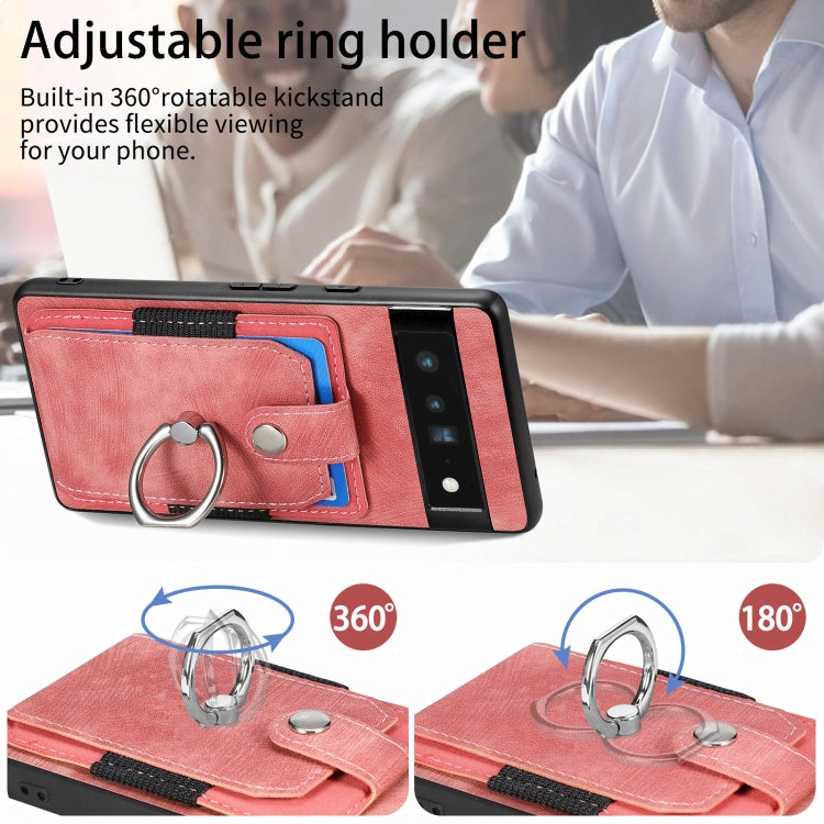 Retro cassa del telefono del raccoglitore della carta dell'anello di pelle-tatto, For Google Pixel 6 Pro, For Google Pixel 6, For Google Pixel 7 Pro, For Google Pixel 7