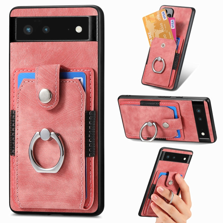 Retro cassa del telefono del raccoglitore della carta dell'anello di pelle-tatto, For Google Pixel 6 Pro, For Google Pixel 6, For Google Pixel 7 Pro, For Google Pixel 7