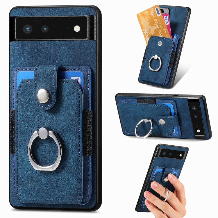 Retro cassa del telefono del raccoglitore della carta dell'anello di pelle-tatto, For Google Pixel 6 Pro, For Google Pixel 6, For Google Pixel 7 Pro, For Google Pixel 7