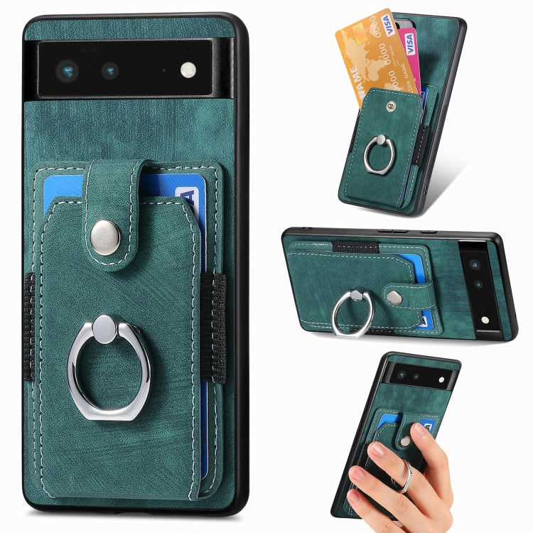 Retro cassa del telefono del raccoglitore della carta dell'anello di pelle-tatto, For Google Pixel 6 Pro, For Google Pixel 6, For Google Pixel 7 Pro, For Google Pixel 7