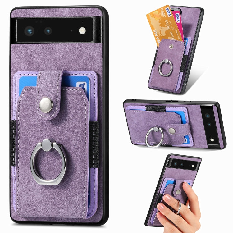 Retro cassa del telefono del raccoglitore della carta dell'anello di pelle-tatto, For Google Pixel 6 Pro, For Google Pixel 6, For Google Pixel 7 Pro, For Google Pixel 7