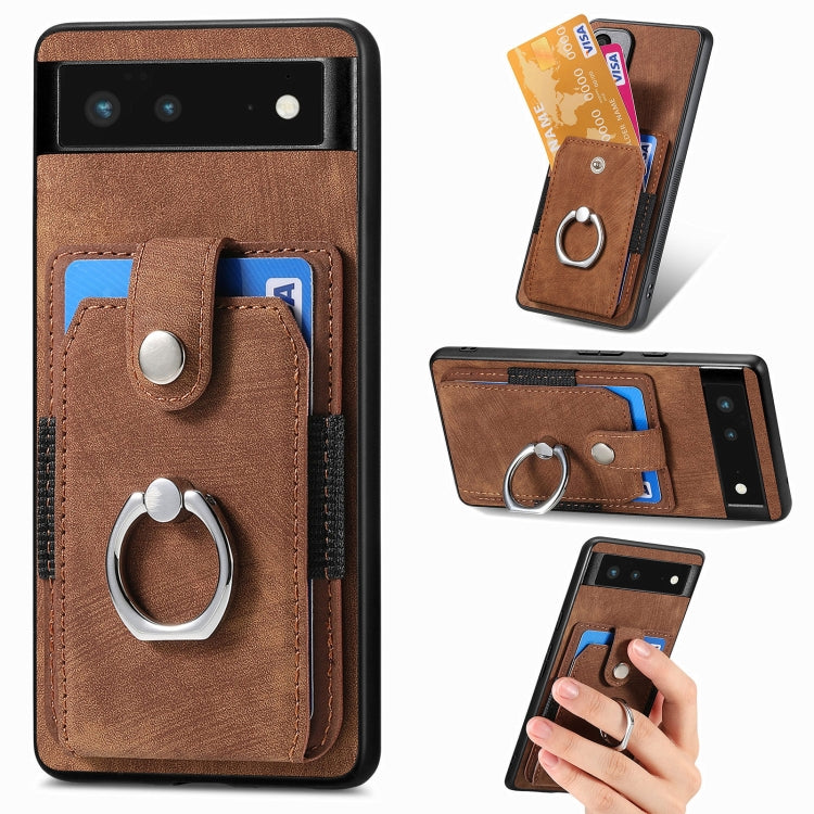 Retro cassa del telefono del raccoglitore della carta dell'anello di pelle-tatto, For Google Pixel 6 Pro, For Google Pixel 6, For Google Pixel 7 Pro, For Google Pixel 7