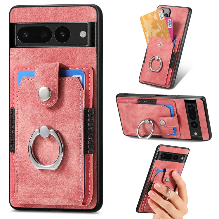 Retro cassa del telefono del raccoglitore della carta dell'anello di pelle-tatto, For Google Pixel 6 Pro, For Google Pixel 6, For Google Pixel 7 Pro, For Google Pixel 7