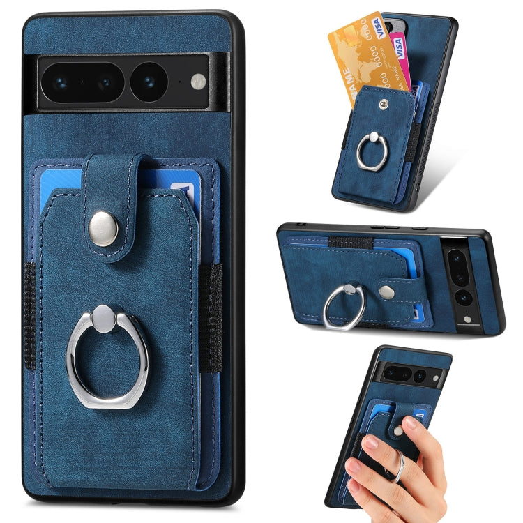 Retro cassa del telefono del raccoglitore della carta dell'anello di pelle-tatto, For Google Pixel 6 Pro, For Google Pixel 6, For Google Pixel 7 Pro, For Google Pixel 7