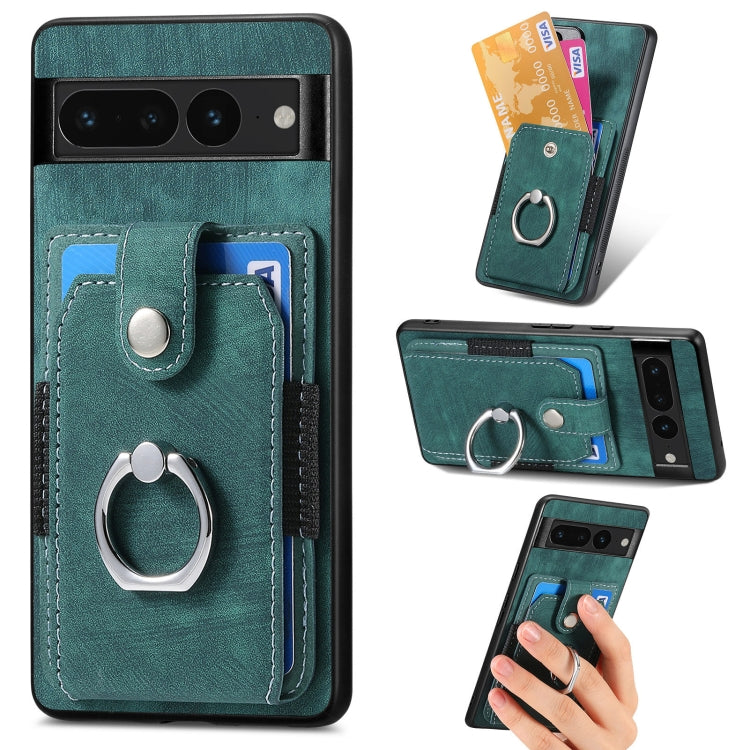 Retro cassa del telefono del raccoglitore della carta dell'anello di pelle-tatto, For Google Pixel 6 Pro, For Google Pixel 6, For Google Pixel 7 Pro, For Google Pixel 7