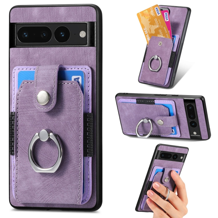 Retro cassa del telefono del raccoglitore della carta dell'anello di pelle-tatto, For Google Pixel 6 Pro, For Google Pixel 6, For Google Pixel 7 Pro, For Google Pixel 7