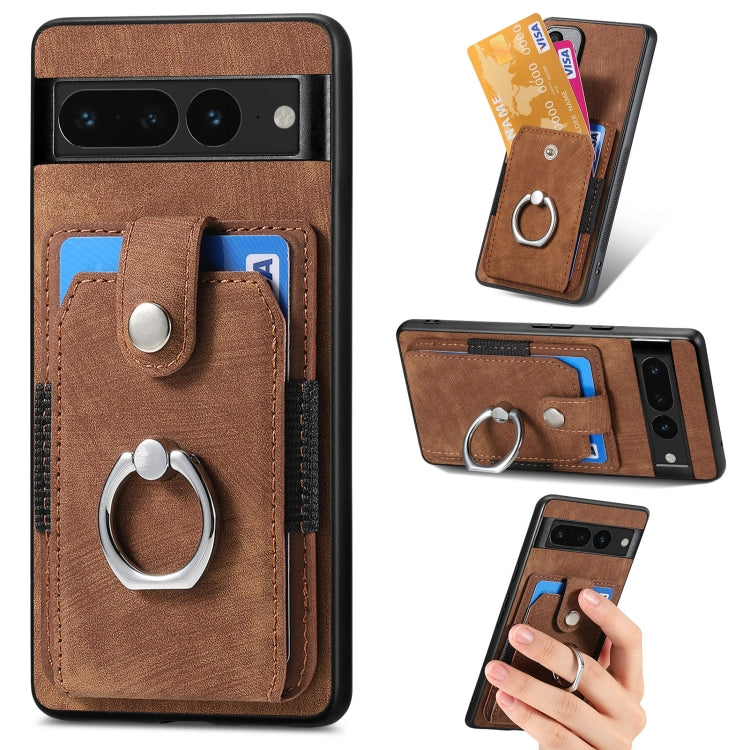 Retro cassa del telefono del raccoglitore della carta dell'anello di pelle-tatto, For Google Pixel 6 Pro, For Google Pixel 6, For Google Pixel 7 Pro, For Google Pixel 7