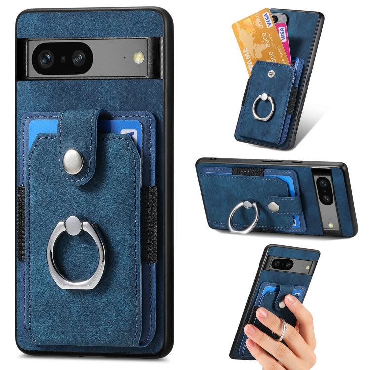 Retro cassa del telefono del raccoglitore della carta dell'anello di pelle-tatto, For Google Pixel 6 Pro, For Google Pixel 6, For Google Pixel 7 Pro, For Google Pixel 7