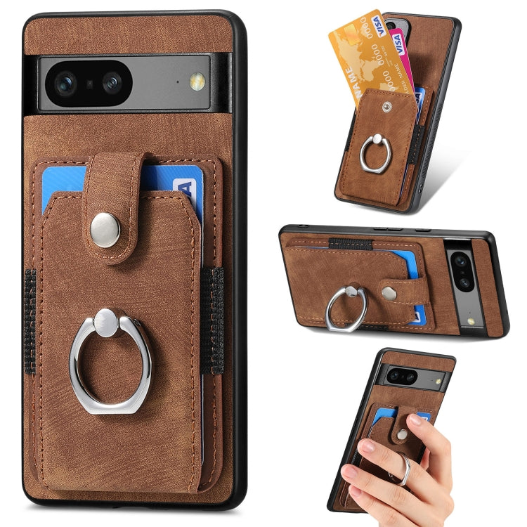 Retro cassa del telefono del raccoglitore della carta dell'anello di pelle-tatto, For Google Pixel 6 Pro, For Google Pixel 6, For Google Pixel 7 Pro, For Google Pixel 7