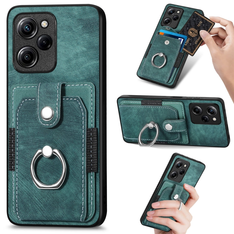 Retro cassa del telefono del raccoglitore della carta dell'anello di pelle-tatto, For Xiaomi Poco X5 Pro, For Xiaomi Redmi 9A