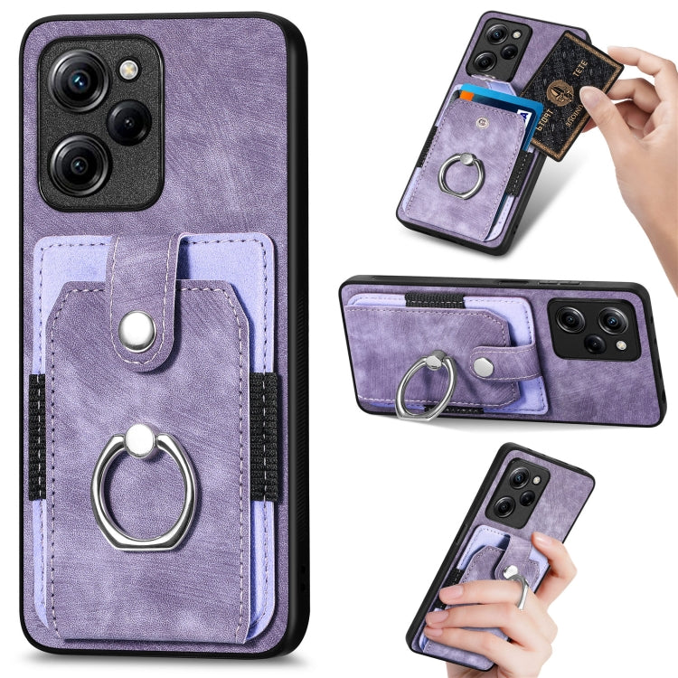 Retro cassa del telefono del raccoglitore della carta dell'anello di pelle-tatto, For Xiaomi Poco X5 Pro, For Xiaomi Redmi 9A