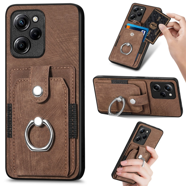 Retro cassa del telefono del raccoglitore della carta dell'anello di pelle-tatto, For Xiaomi Poco X5 Pro, For Xiaomi Redmi 9A