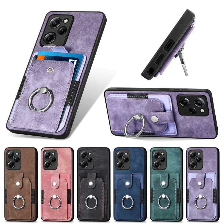 Retro cassa del telefono del raccoglitore della carta dell'anello di pelle-tatto, For Xiaomi Poco X5 Pro, For Xiaomi Redmi 9A