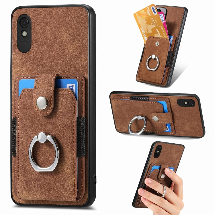 Retro cassa del telefono del raccoglitore della carta dell'anello di pelle-tatto, For Xiaomi Poco X5 Pro, For Xiaomi Redmi 9A