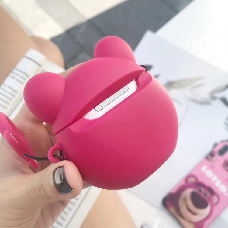 Custodia protettiva per Airpods Red Bear Scatola portaoggetti per auricolari Bluetooth Borsa antigoccia con corda ad anello in silicone