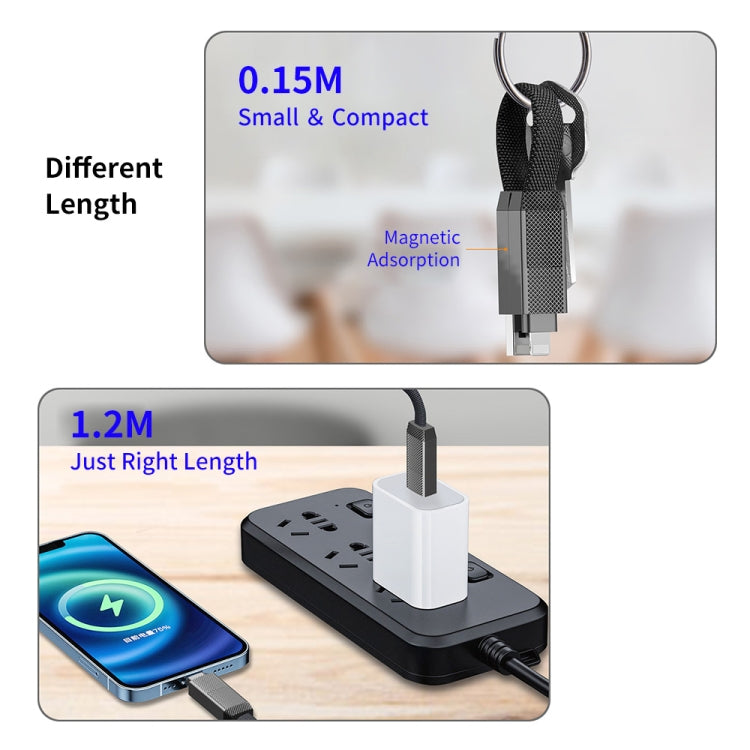 ENKAY ENK-CB134 4-in-1 60W USB-A / Tipo-C a 8 pin / Tipo-C Cavo dati di ricarica rapida magnetico intrecciato in nylon, 0.15m, 1.2m