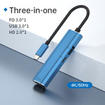 Adattatore USB-C 3 in 1 con USB3.0, PD3.0 e HDMI2.0 4K