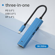 V264B 3 in 1 da USB-C / Tipo-C a USB3.0 + PD3.0 + DP1.4 Adattatore multi-splitter a 3 porte HUB OTG, USB + PD + DP