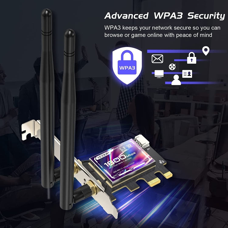 EDUP EP-9658 Scheda PCI-E WiFi 6 AX1800M Adattatore Bluetooth 5.2 per PC desktop, scheda di rete interna PCI-E wireless dual band 2,4 GHz/5,8 GHz