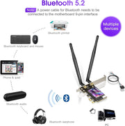 EDUP EP-9658 Scheda PCI-E WiFi 6 AX1800M Adattatore Bluetooth 5.2 per PC desktop, scheda di rete interna PCI-E wireless dual band 2,4 GHz/5,8 GHz