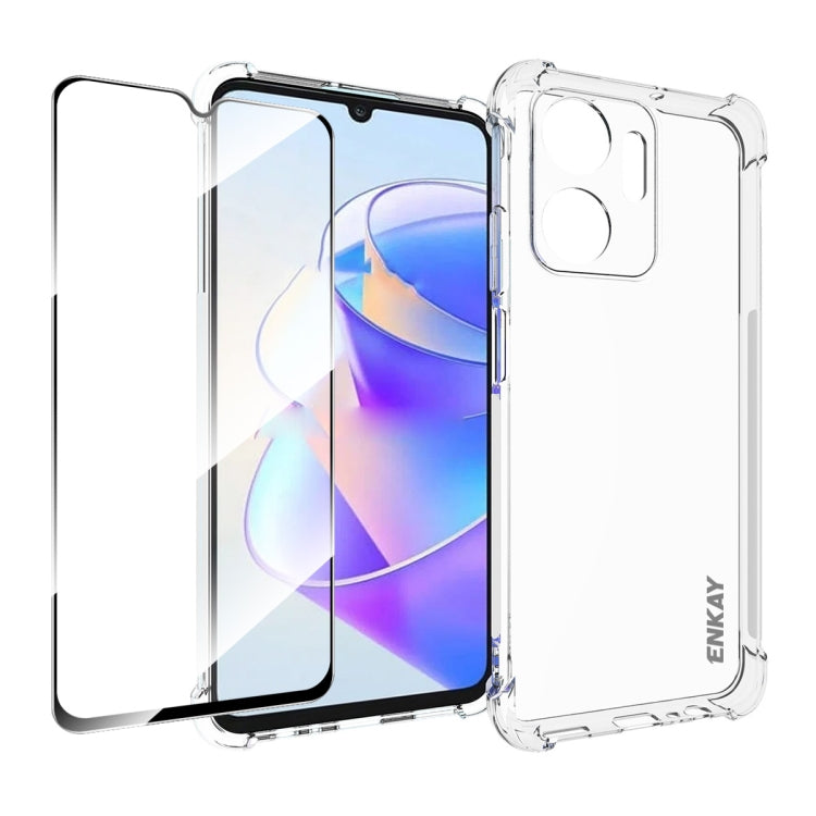 ENKAY Hat-Prince Custodia per telefono antiurto in TPU trasparente con pellicola in vetro, For Honor X7A 4G Global, For Honor X8A 4G Global