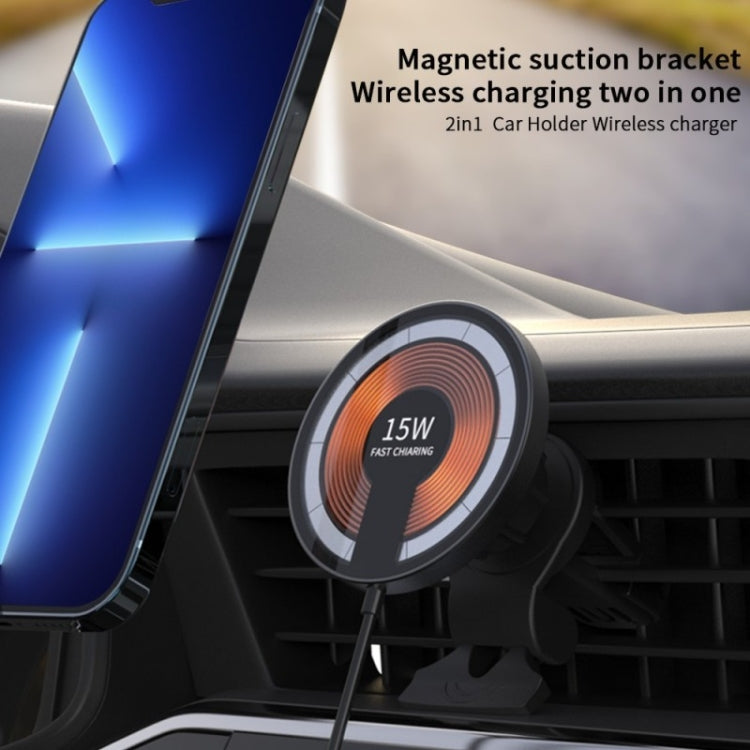T09 2 in 1 Caricabatterie wireless magnetico per auto trasparente Supporto di ricarica rapida da 15 W, T09