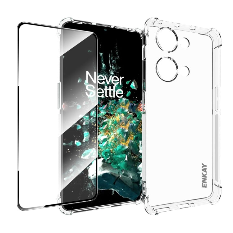 ENKAY Hat-Prince Custodia per telefono antiurto in TPU trasparente con pellicola in vetro, For OnePlus Ace 2V 5G