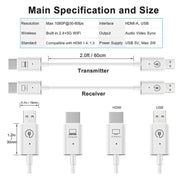 Kit trasmettitore e ricevitore HDMI wireless, adattatore di estensione wireless HDMI, proiezione audio video 1080P 60fps per PC, laptop, fotocamera su HDTV/proiettore
