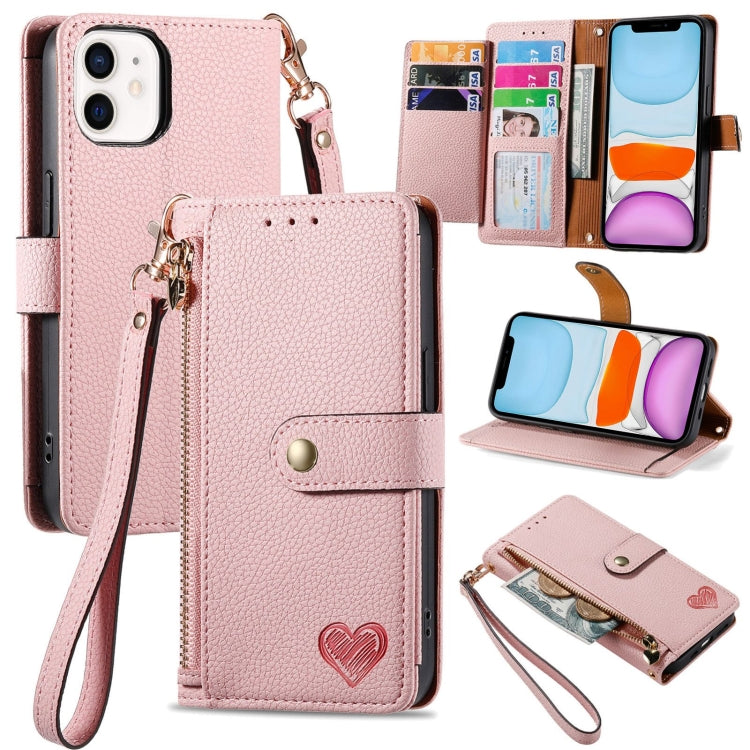 Custodia per telefono in pelle con cordino Love Zipper, For iPhone 11, For iPhone 11 Pro, For iPhone XR, For iPhone XS Max