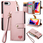 Custodia per telefono in pelle con cordino Love Zipper, For iPhone 7 Plus / 8 Plus, For iPhone 6 Plus / 6s Plus, For iPhone 6 / 6s