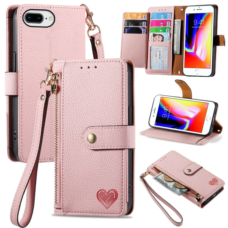 Custodia per telefono in pelle con cordino Love Zipper, For iPhone 7 Plus / 8 Plus, For iPhone 6 Plus / 6s Plus, For iPhone 6 / 6s