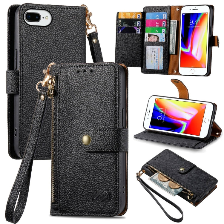 Custodia per telefono in pelle con cordino Love Zipper, For iPhone 7 Plus / 8 Plus, For iPhone 6 Plus / 6s Plus, For iPhone 6 / 6s