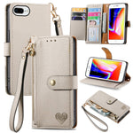 Custodia per telefono in pelle con cordino Love Zipper, For iPhone 7 Plus / 8 Plus, For iPhone 6 Plus / 6s Plus, For iPhone 6 / 6s