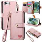 Custodia per telefono in pelle con cordino Love Zipper, For iPhone 7 Plus / 8 Plus, For iPhone 6 Plus / 6s Plus, For iPhone 6 / 6s