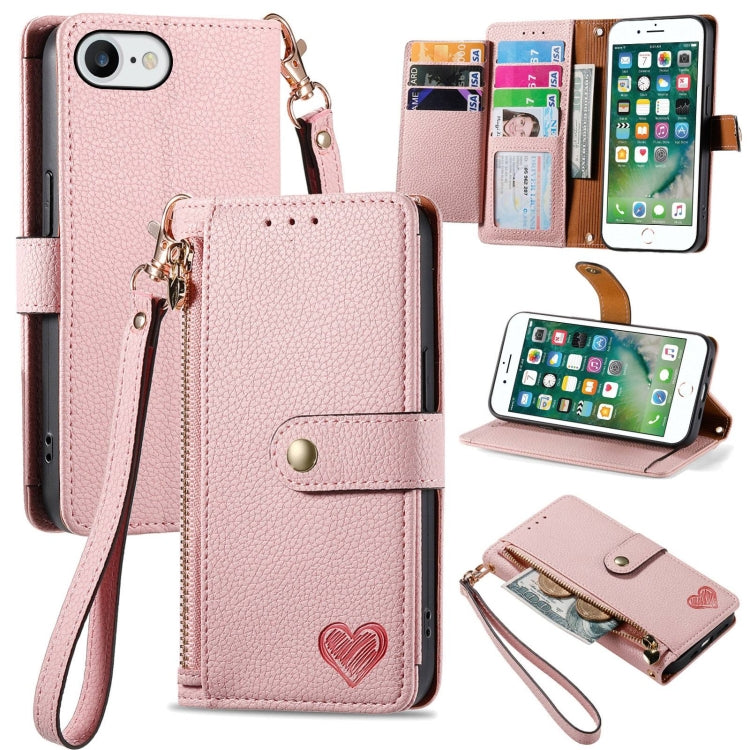 Custodia per telefono in pelle con cordino Love Zipper, For iPhone 7 Plus / 8 Plus, For iPhone 6 Plus / 6s Plus, For iPhone 6 / 6s