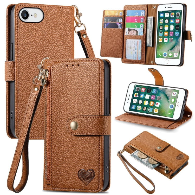 Custodia per telefono in pelle con cordino Love Zipper, For iPhone 7 Plus / 8 Plus, For iPhone 6 Plus / 6s Plus, For iPhone 6 / 6s