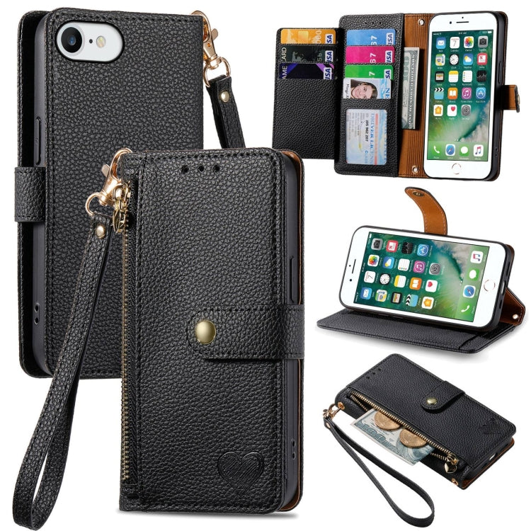 Custodia per telefono in pelle con cordino Love Zipper, For iPhone 7 Plus / 8 Plus, For iPhone 6 Plus / 6s Plus, For iPhone 6 / 6s