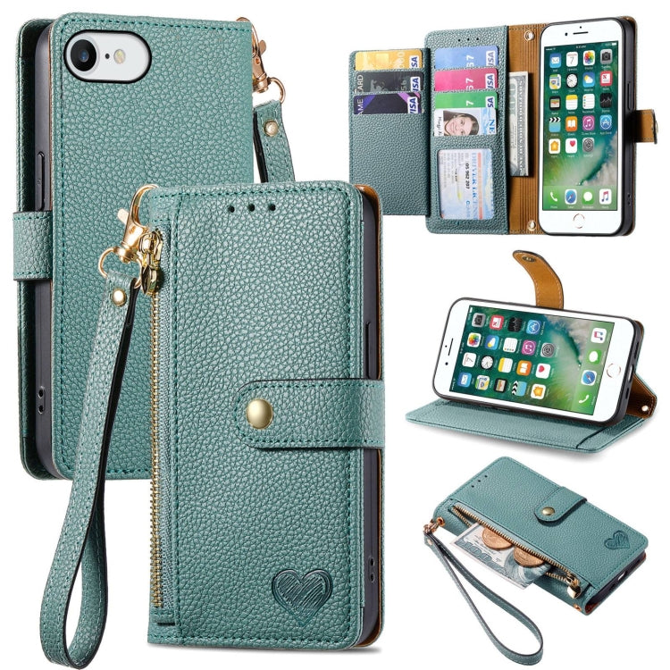 Custodia per telefono in pelle con cordino Love Zipper, For iPhone 7 Plus / 8 Plus, For iPhone 6 Plus / 6s Plus, For iPhone 6 / 6s