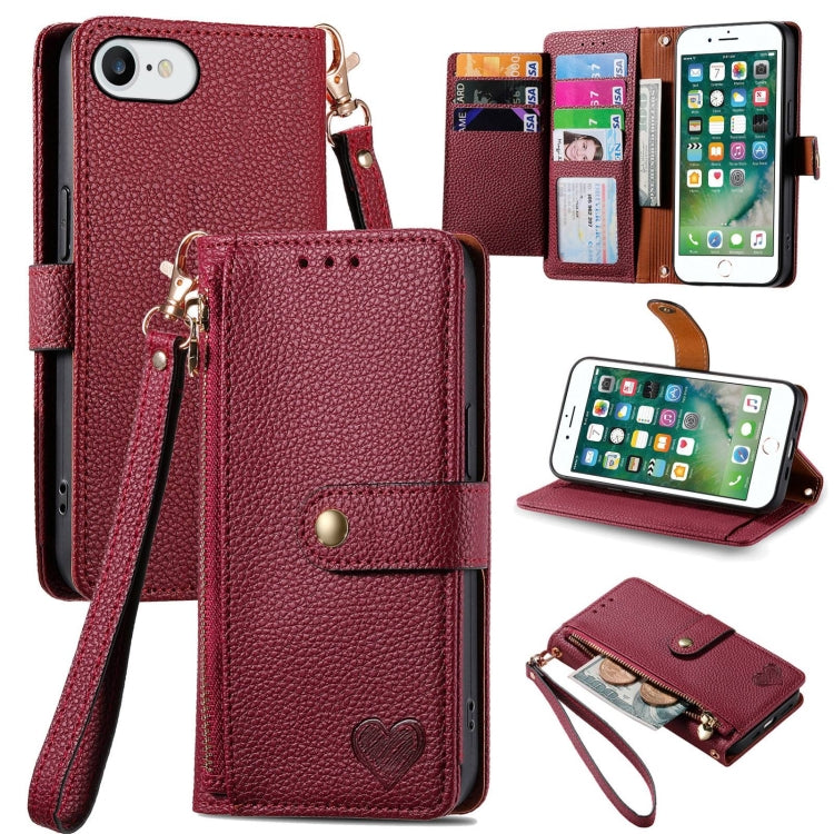 Custodia per telefono in pelle con cordino Love Zipper, For iPhone 7 Plus / 8 Plus, For iPhone 6 Plus / 6s Plus, For iPhone 6 / 6s