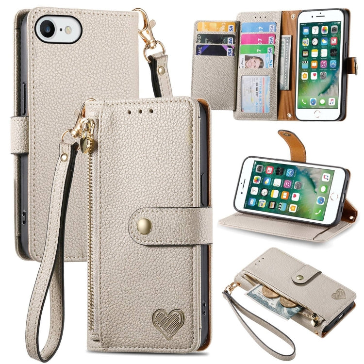 Custodia per telefono in pelle con cordino Love Zipper, For iPhone 7 Plus / 8 Plus, For iPhone 6 Plus / 6s Plus, For iPhone 6 / 6s