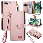 Custodia per telefono in pelle con cordino Love Zipper, For iPhone 7 Plus / 8 Plus, For iPhone 6 Plus / 6s Plus, For iPhone 6 / 6s