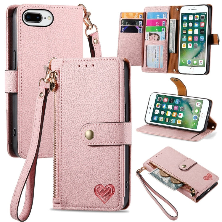 Custodia per telefono in pelle con cordino Love Zipper, For iPhone 7 Plus / 8 Plus, For iPhone 6 Plus / 6s Plus, For iPhone 6 / 6s