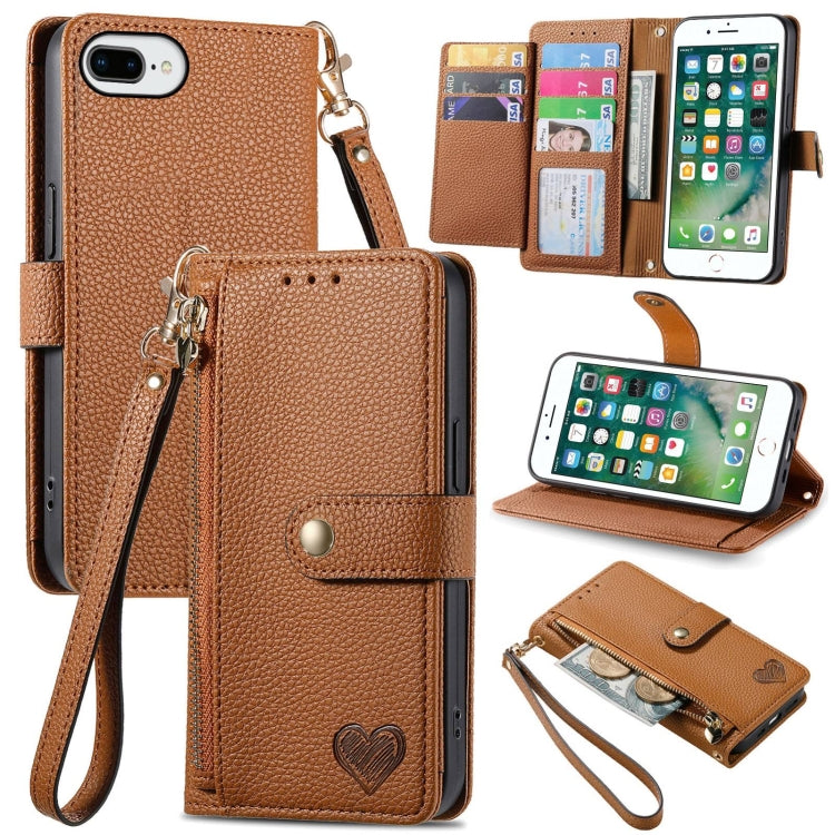 Custodia per telefono in pelle con cordino Love Zipper, For iPhone 7 Plus / 8 Plus, For iPhone 6 Plus / 6s Plus, For iPhone 6 / 6s