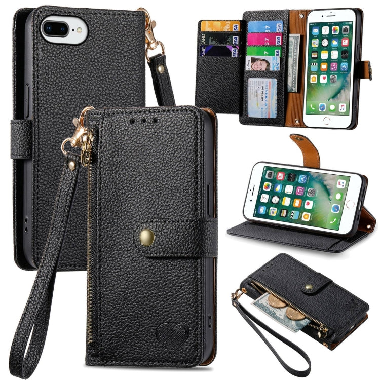 Custodia per telefono in pelle con cordino Love Zipper, For iPhone 7 Plus / 8 Plus, For iPhone 6 Plus / 6s Plus, For iPhone 6 / 6s